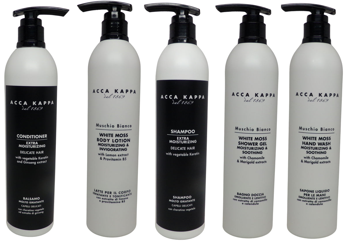 Acca Kappa White Moss Bath Collection Set 5 Pack (10oz Each, Total 50oz)