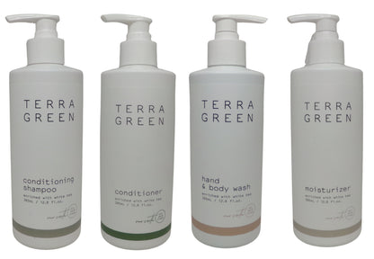 Terra Green 4 Piece Bottle Set Shampoo, Conditioner, Lotion, Body Wash (12.8oz)