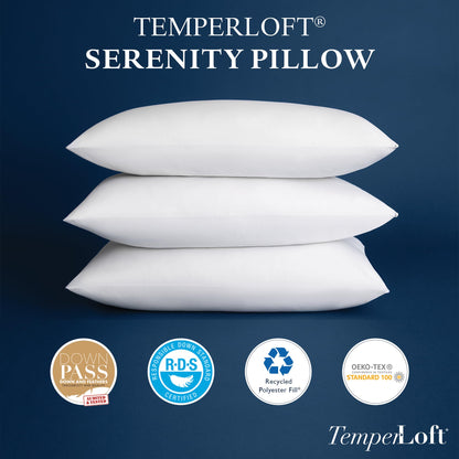 TemperLoft Serenity Pillows King (Set of 2), Down/Down Alternative Fill, 20x36, 100% Cotton Cover, Found in Leading Hotels Nationwide Hospitality Quality Delivered to Your Home