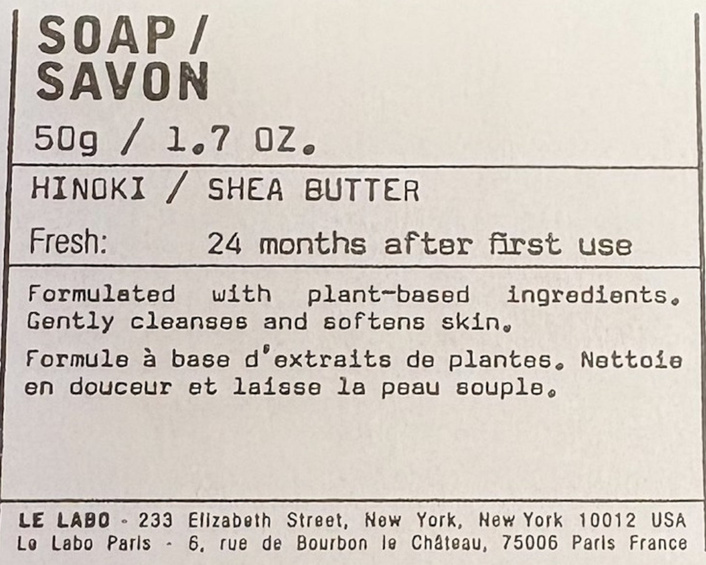 Le Labo Hinoki  Soap Lot of 10 each 1.7oz Bars Total of 17oz