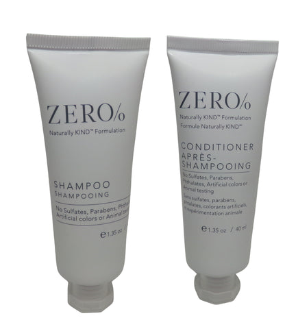 Zero% Shampoo and Conditioner lot of 18 (9 of each) 1.35oz Bottles