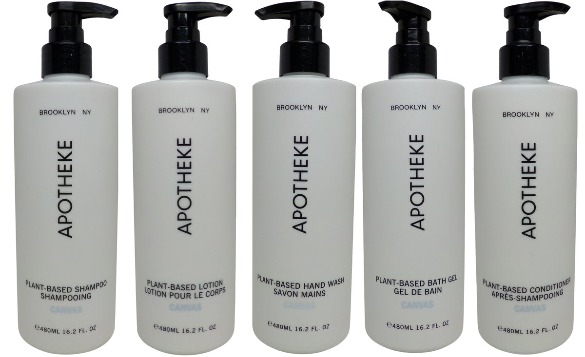 Apotheke Canvas Bath Collection Lot of Five 16.2oz Pump Bottles