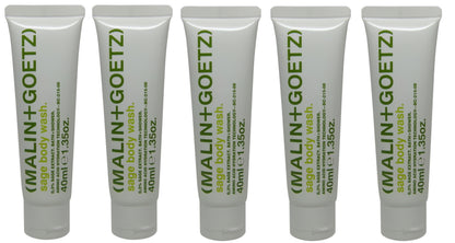 Malin + Goetz Sage body wash lot of 5 tubes each 1.35oz Total of 6.75oz
