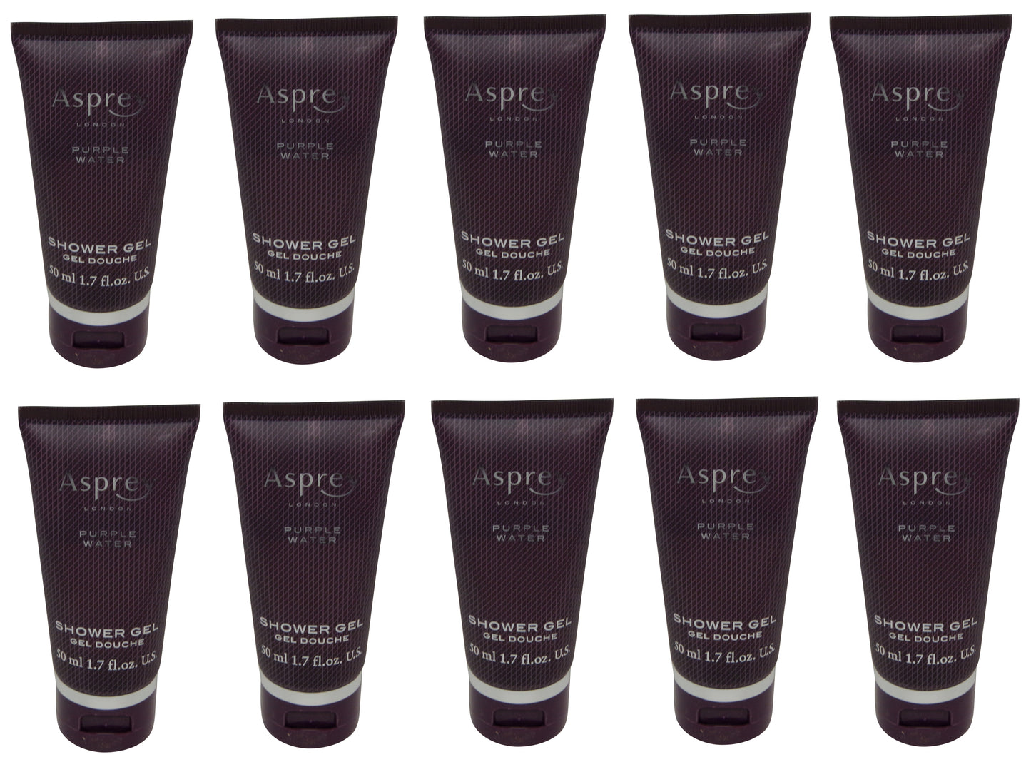 Asprey Purple Water Shower Gel lot of 10 each 1.7oz bottles. Total of 17oz
