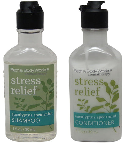Bath & Body Works Stress Relief Eucalyptus Spearmint Shampoo and Conditioner lot of10 (5 of each) 1oz bottles.