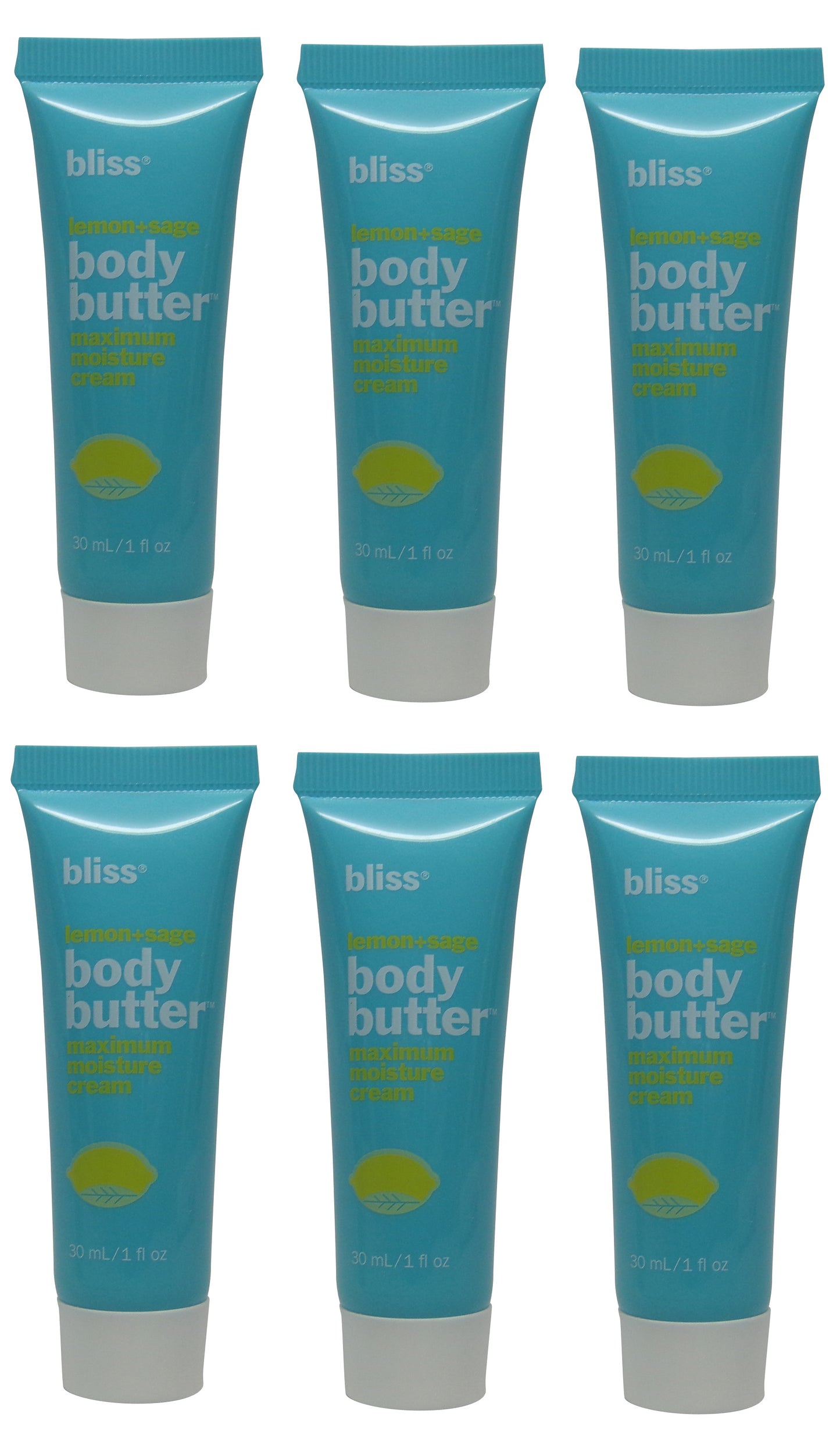 Bliss Lemon & Sage Body Butter (Lotion) Lot of 6 Each 1oz Bottles Total of 6oz