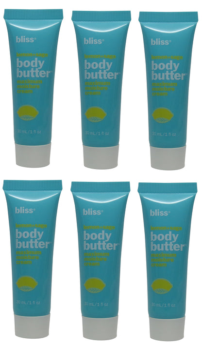 Bliss Lemon & Sage Body Butter (Lotion) Lot of 6 Each 1oz Bottles Total of 6oz