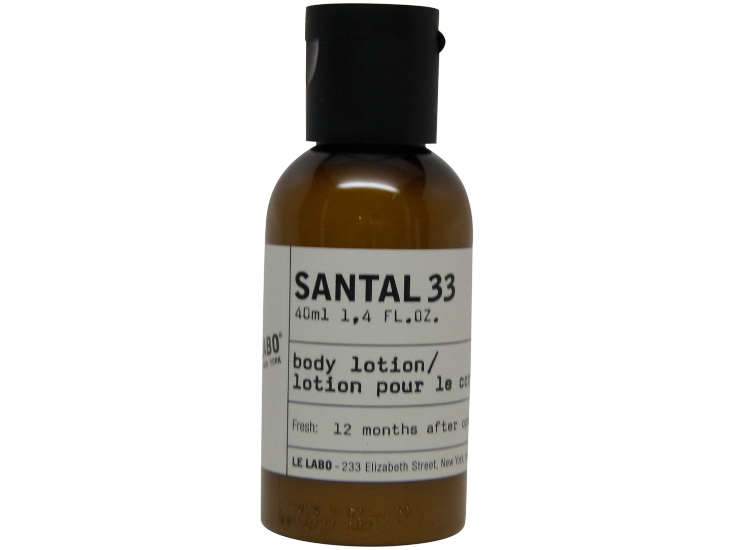 Le Labo Santal 33 Body Lotion 1.4oz bottle.